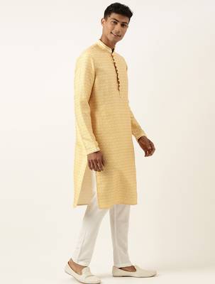 Yellow ikat printed kurta set 4