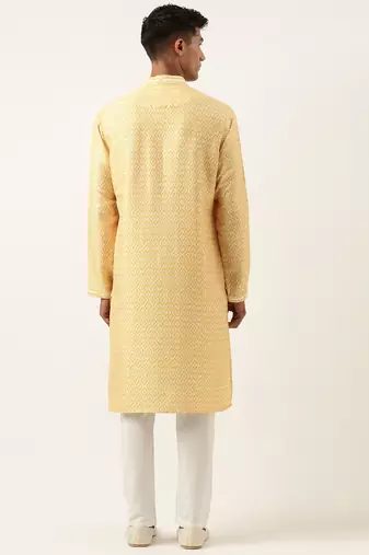 Yellow ikat printed kurta set