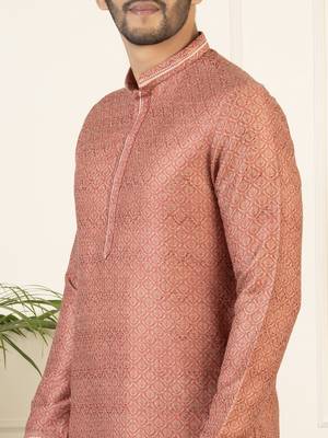 Red baroque printed kurta set 5