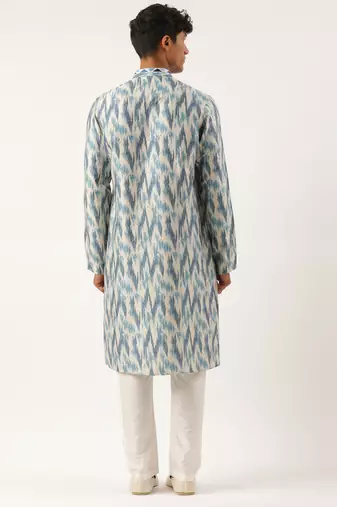 Blue ikat printed kurta set