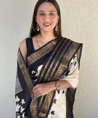 floral print kalamkari silk blend saree 1
