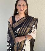 floral print kalamkari silk blend saree