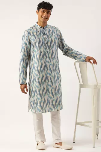 Blue ikat printed kurta set