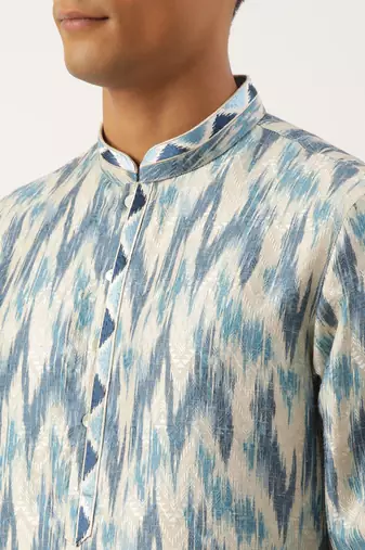 Blue ikat printed kurta set