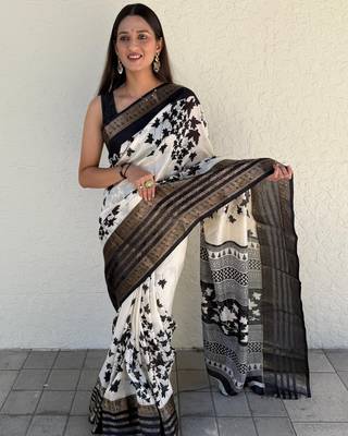 floral print kalamkari silk blend saree 2