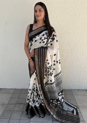 floral print kalamkari silk blend saree 3