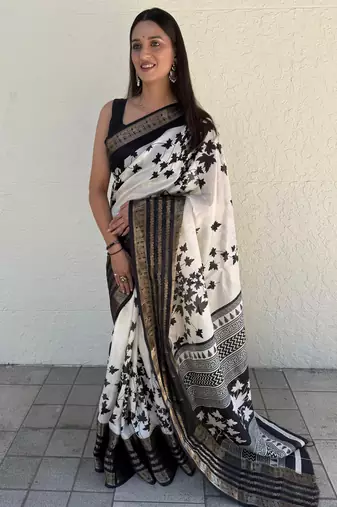 floral print kalamkari silk blend saree