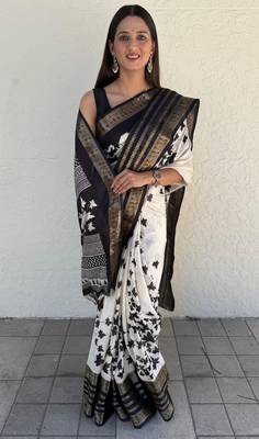 floral print kalamkari silk blend saree 4