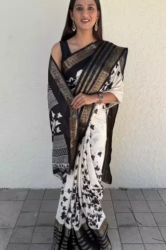 floral print kalamkari silk blend saree