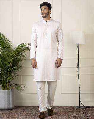 Baby pink jacquard embroidered kurta set 1