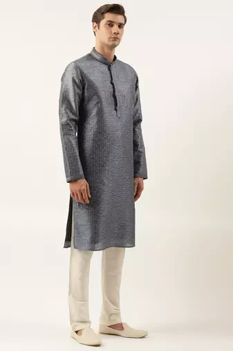 Grey embroidered silk kurta set