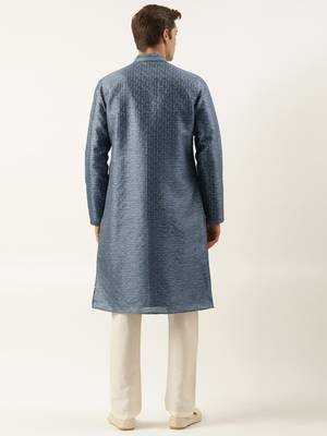 Grey embroidered silk kurta set 5