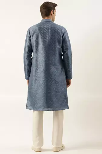 Grey embroidered silk kurta set