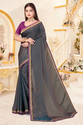 embellished self design solid/plain daily wear silk blend satin saree (green)