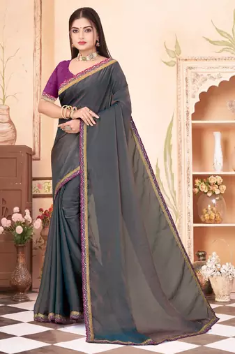 embellished self design solid/plain daily wear silk blend satin saree (dark green)