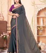 embellished self design solid/plain daily wear silk blend satin saree (dark green)