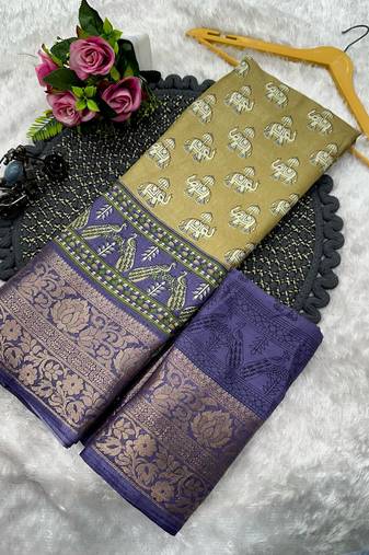 animal print woven bollywood silk blend tussar silk saree (brown)