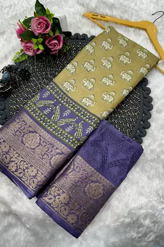 animal print woven bollywood silk blend tussar silk saree (brown)