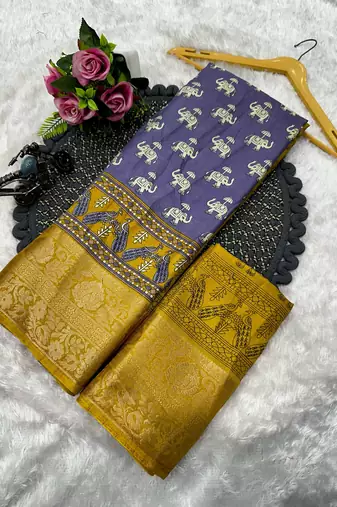 animal print woven bollywood silk blend tussar silk saree (purple)