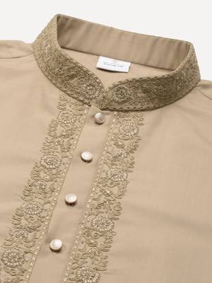 Beige cotton dori embroidered kurta set 2