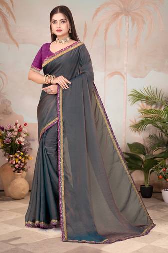 embellished self design solid/plain daily wear silk blend satin saree (green)