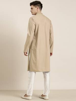 Beige cotton dori embroidered kurta set 5