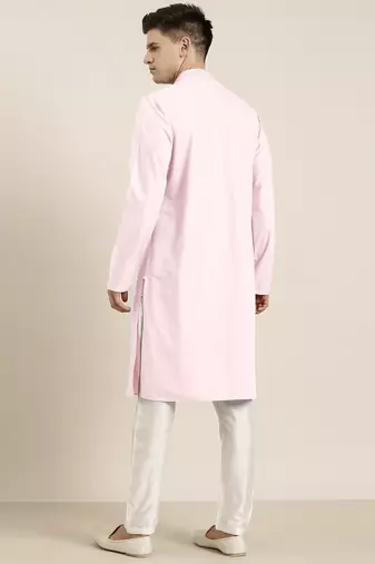 Pink cotton dori embroidered kurta set