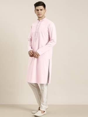 Pink cotton dori embroidered kurta set 3