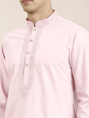 Pink cotton dori embroidered kurta set 5
