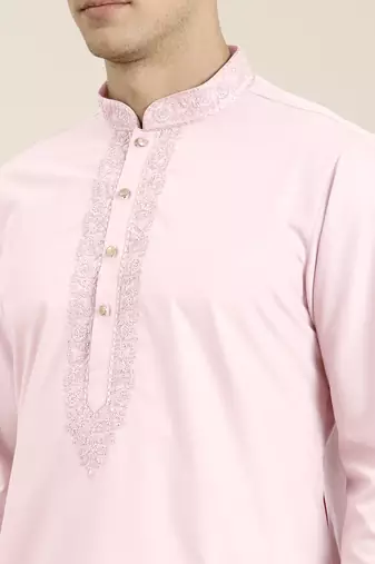 Pink cotton dori embroidered kurta set