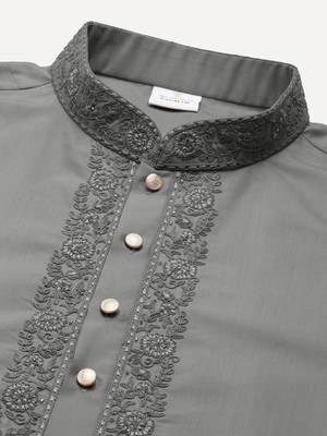 Grey cotton dori embroidered kurta set 2