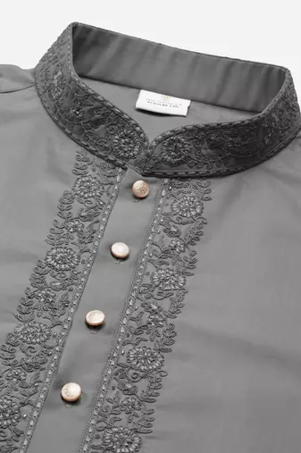 Grey cotton dori embroidered kurta set