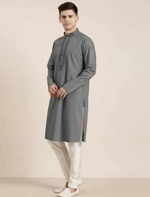 Grey cotton dori embroidered kurta set 3