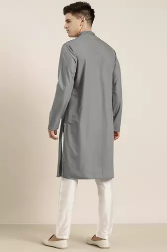 Grey cotton dori embroidered kurta set