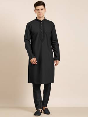 Black cotton dori embroidered kurta set 1