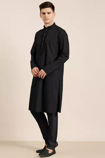 Black cotton dori embroidered kurta set
