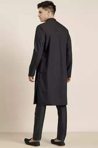 Black cotton dori embroidered kurta set