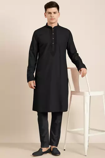 Black cotton dori embroidered kurta set