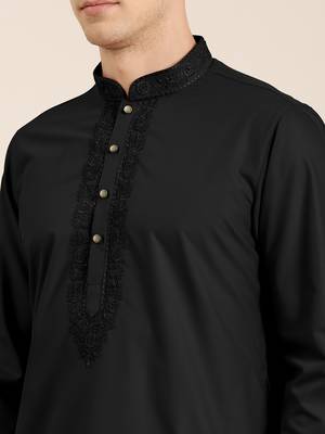 Black cotton dori embroidered kurta set 5