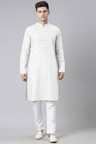 White pleated cotton kurta set
