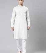 White pleated cotton kurta set