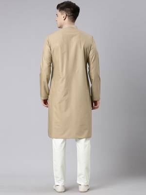 Beige pleated cotton kurta set 2