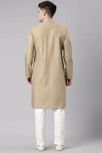 Beige pleated cotton kurta set