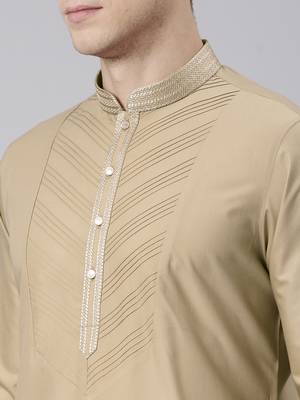 Beige pleated cotton kurta set 5