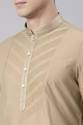 Beige pleated cotton kurta set