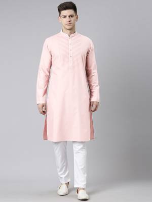 Pink pleated cotton kurta set 1