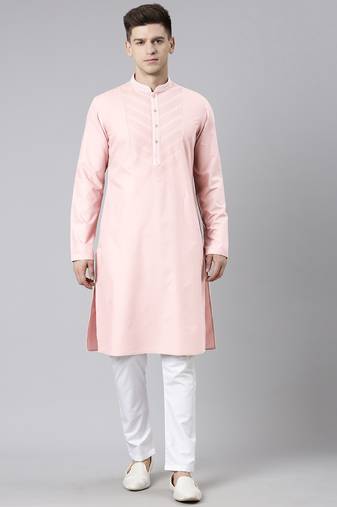 Pink pleated cotton kurta set