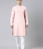Pink pleated cotton kurta set