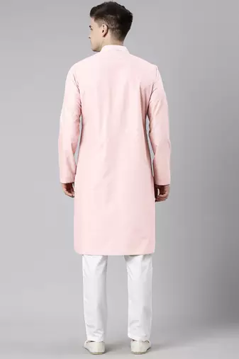 Pink pleated cotton kurta set