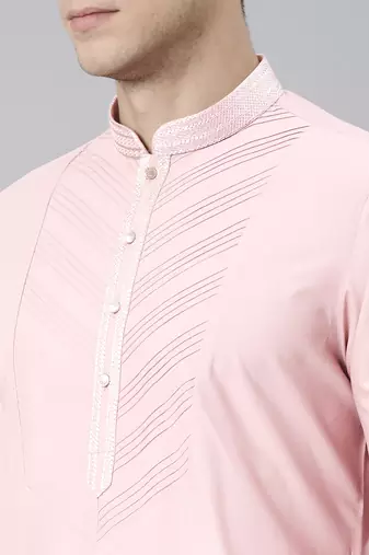 Pink pleated cotton kurta set
